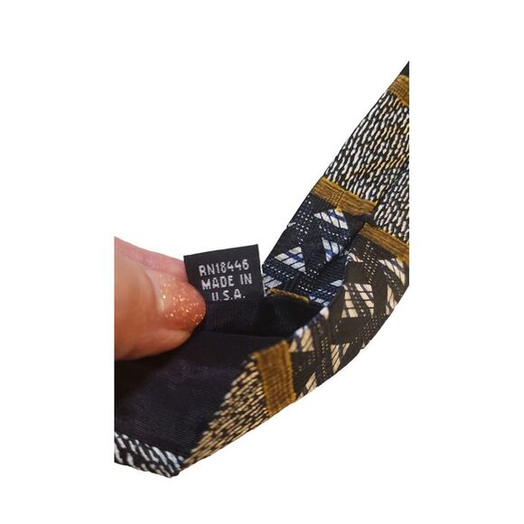 Vintage Les Impromptus Paris Tie Mens Black Geometric Stripes‎ Silk Long Necktie - Picture 9 of 11